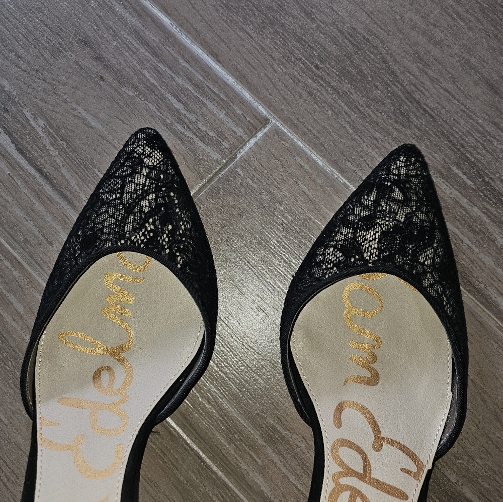 Sam Edelman Opal d'orsay Lace Suede Detail Pointed Toe Leather Heels 10